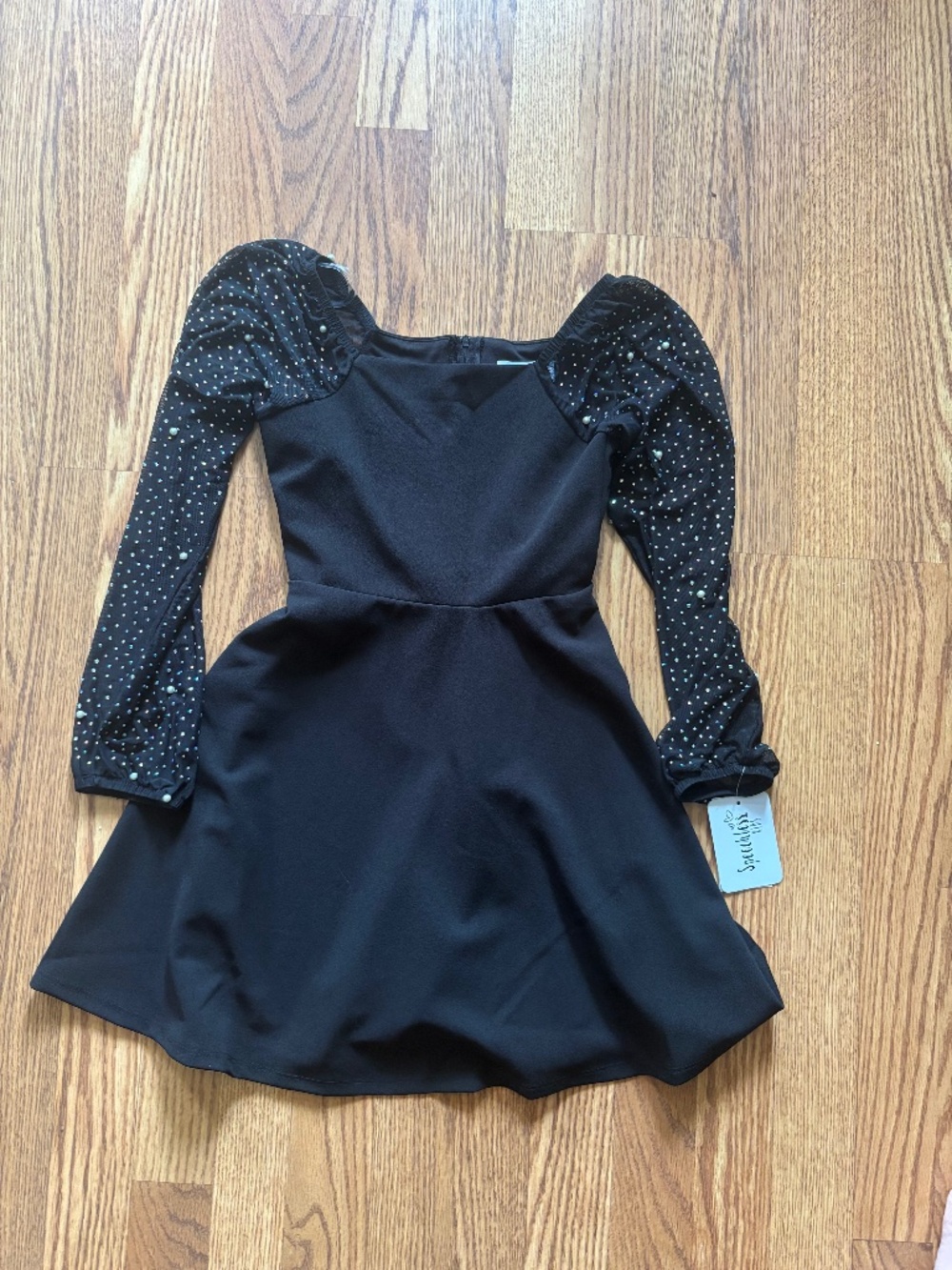 NWT Speechless girls black crepe pearl dress